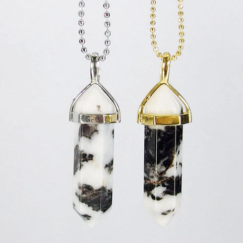 White Zebra Jasper Gemstone Pendant Necklace